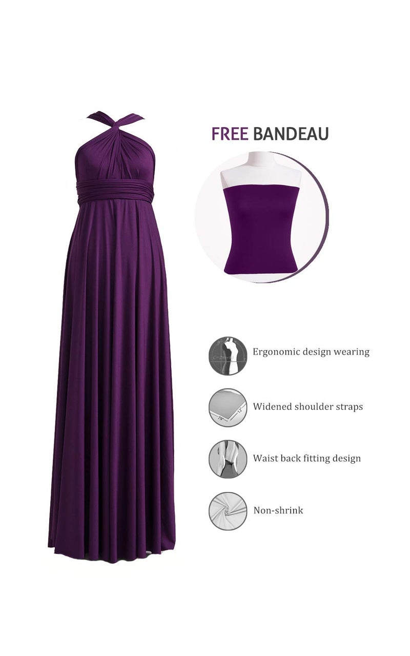 72styles Women's Convertible Dress Junior's Maxi Vintage Bridesmaid Wedding Formal Evening Party Prom Evening Gown Haltery Dress Dark Purple - Image 2